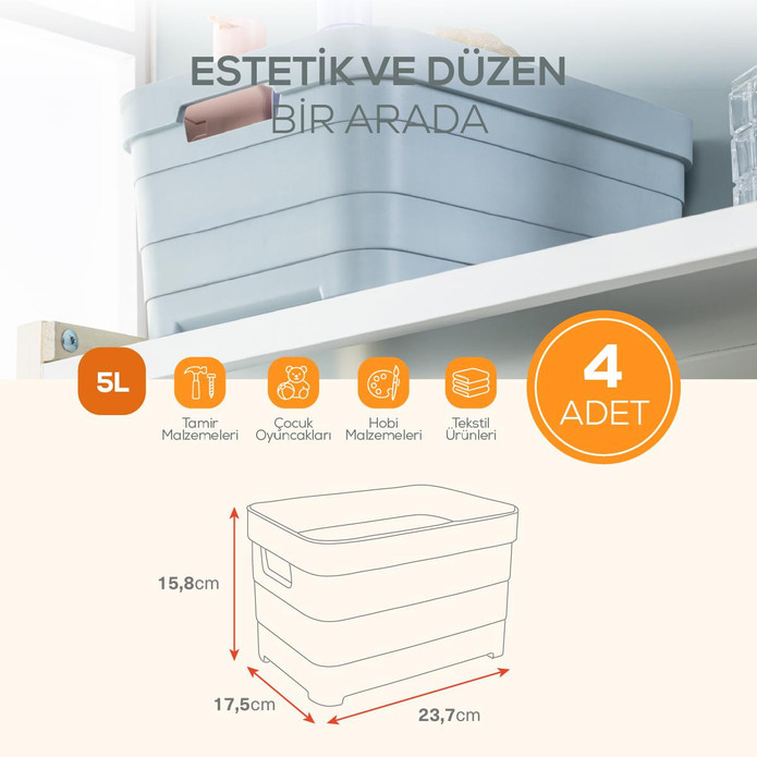 Vienev 4'lü 5 Litre Saklama Kutusu Beyaz