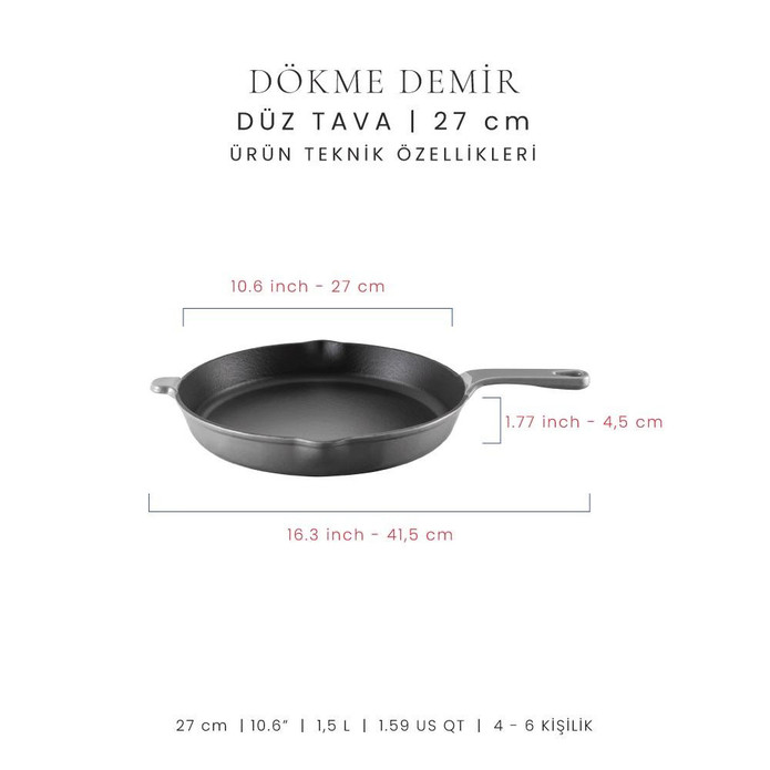 Voeux Kitchenware Gracieuse Gri Döküm Düz Tava 27 Cm