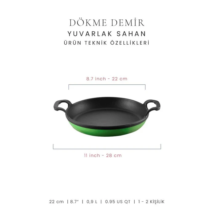 Voeux Kitchenware Forêt Yeşil Derin Yuvarlak Döküm Sahan Ve Ahşap Nihale 22 Cm
