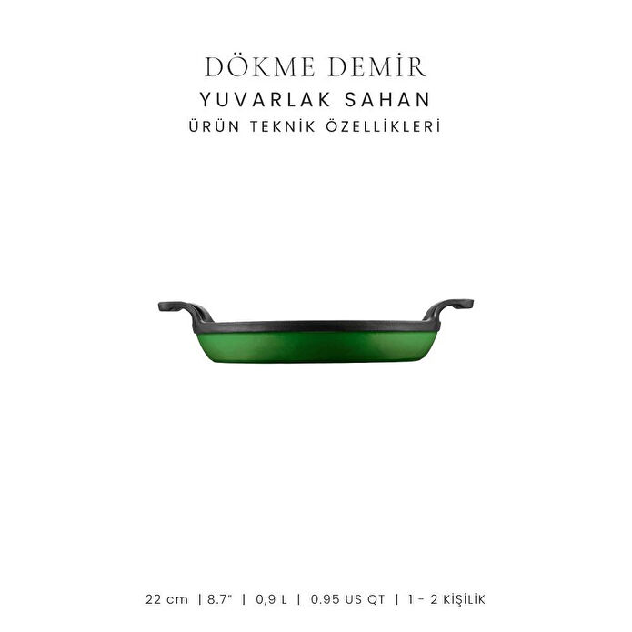 Voeux Kitchenware Forêt Yeşil Derin Yuvarlak Döküm Sahan Ve Ahşap Nihale 22 Cm