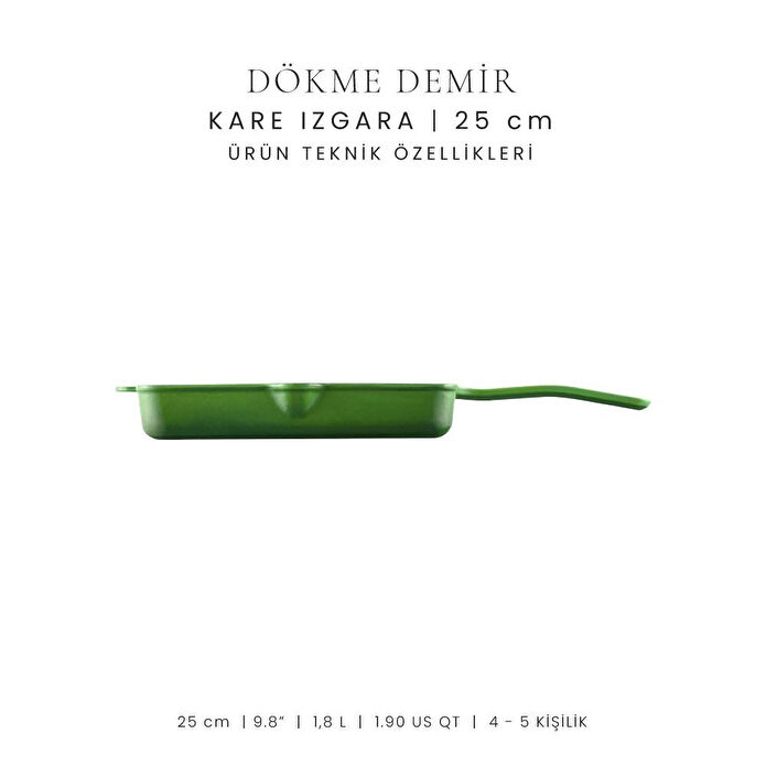 Voeux Kitchenware Forêt Yeşil Döküm Kare Izgara Tava 25 Cm