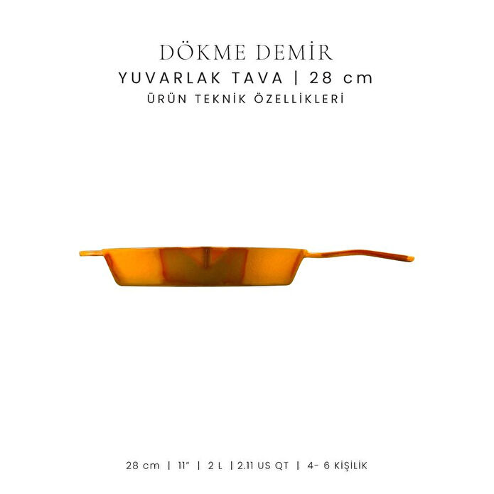 Voeux Kitchenware Amusant Turuncu Yardımcı Kulplu Döküm Tava 28 Cm