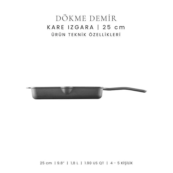 Voeux Kitchenware Gracieuse Gri Döküm Kare Izgara Tava 25 Cm