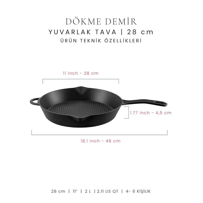 Voeux Kitchenware Elegance Siyah Yardımcı Kulplu Döküm Tava 28 Cm
