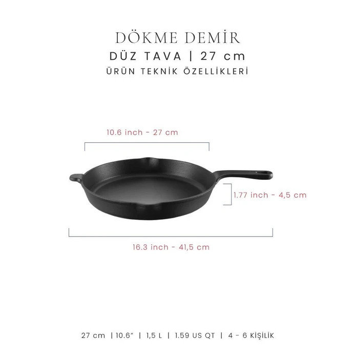 Voeux Kitchenware Elegance Siyah Döküm Düz Tava 27 Cm