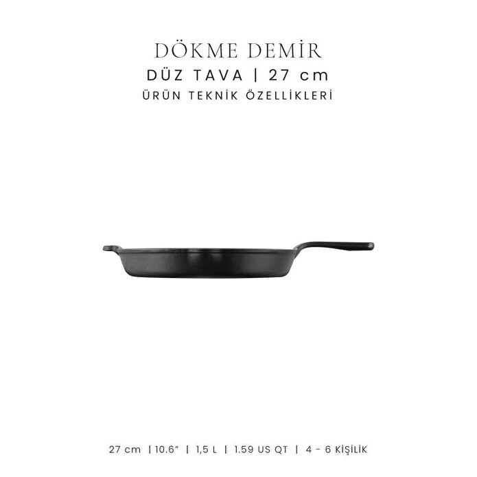 Voeux Kitchenware Elegance Siyah Döküm Düz Tava 27 Cm