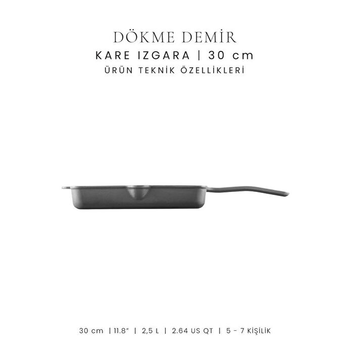 Voeux Kitchenware Gracieuse Gri Döküm Kare Izgara Tava 30 Cm