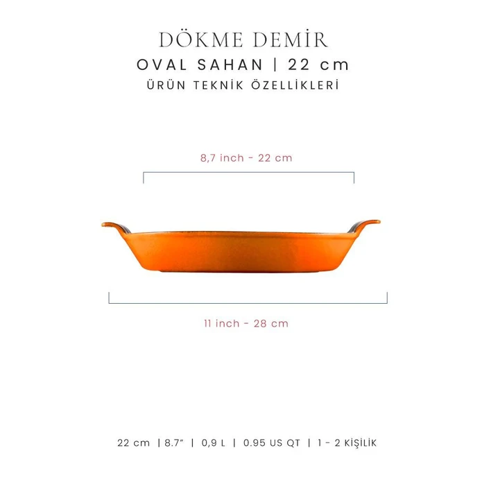 Voeux Kitchenware Amusant Turuncu Oval Döküm Sahan Ve Ahşap Nihale 20 Cm