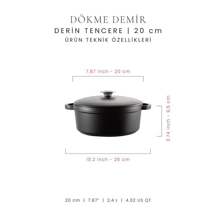 Voeux Kitchenware Elegance Siyah Derin Döküm Tencere 20 Cm