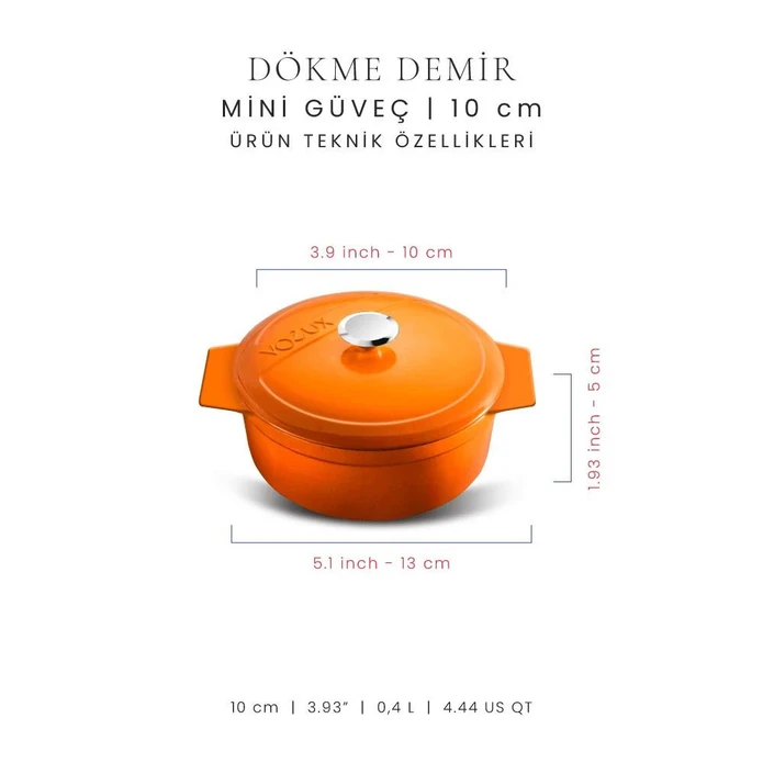 Voeux Kitchenware Amusant Turuncu Döküm Mini Güveç 10 Cm
