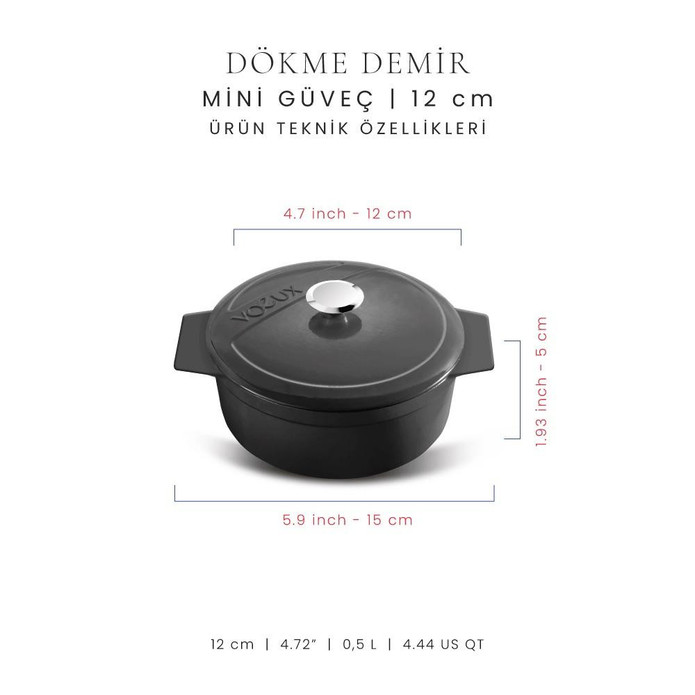 Voeux Kitchenware Elegance Siyah Döküm Mini Güveç 12 Cm