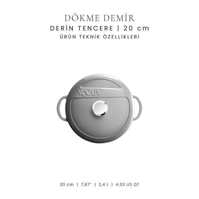 Voeux Kitchenware Gracieuse Gri Derin Döküm Tencere 20 Cm