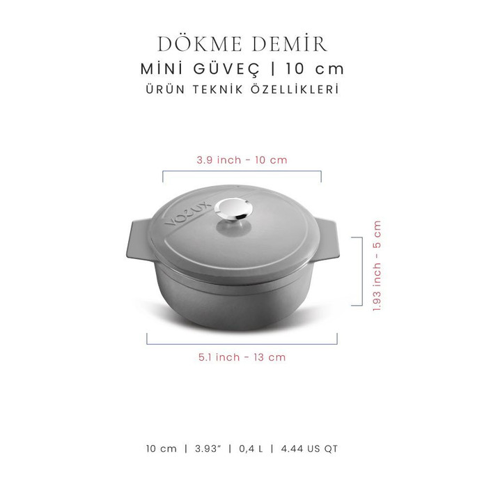 Voeux Kitchenware Gracieuse Gri Döküm Mini Güveç 10 Cm