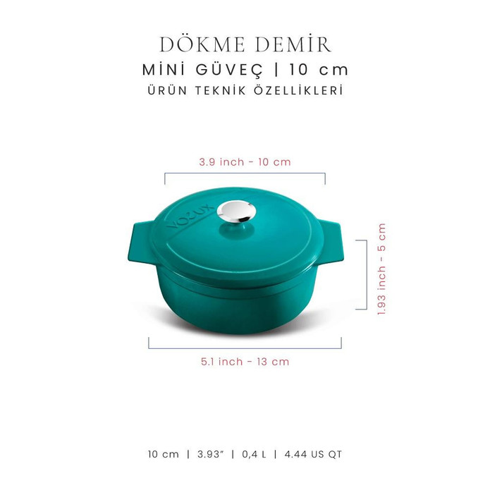 Voeux Kitchenware Profond Turkuaz Döküm Mini Güveç 10 Cm