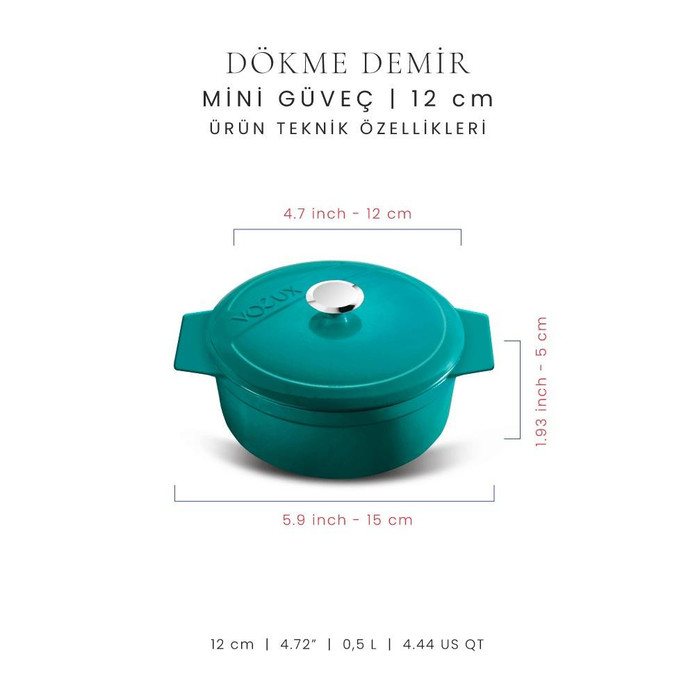 Voeux Kitchenware Profond Turkuaz Döküm Mini Güveç 12 Cm