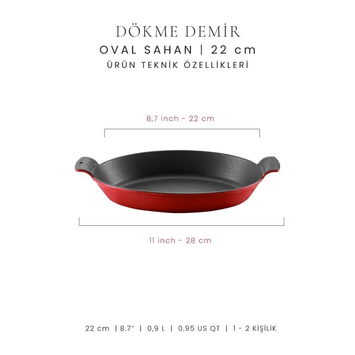 Voeux Kitchenware L'amour Kırmızı Oval Döküm Sahan Ve Ahşap Nihale 20 Cm
