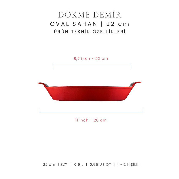 Voeux Kitchenware L'amour Kırmızı Oval Döküm Sahan Ve Ahşap Nihale 20 Cm