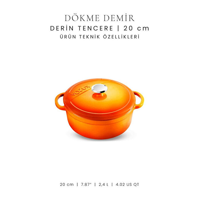 Voeux Kitchenware Amusant Turuncu Derin Döküm Tencere 20 Cm