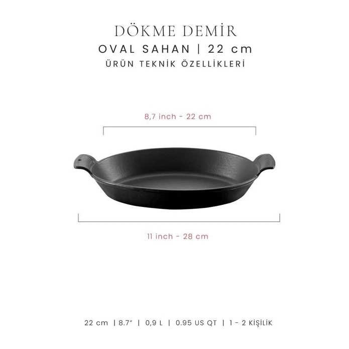 Voeux Kitchenware Elegance Siyah Oval Döküm Sahan Ve Ahşap Nihale 20 Cm