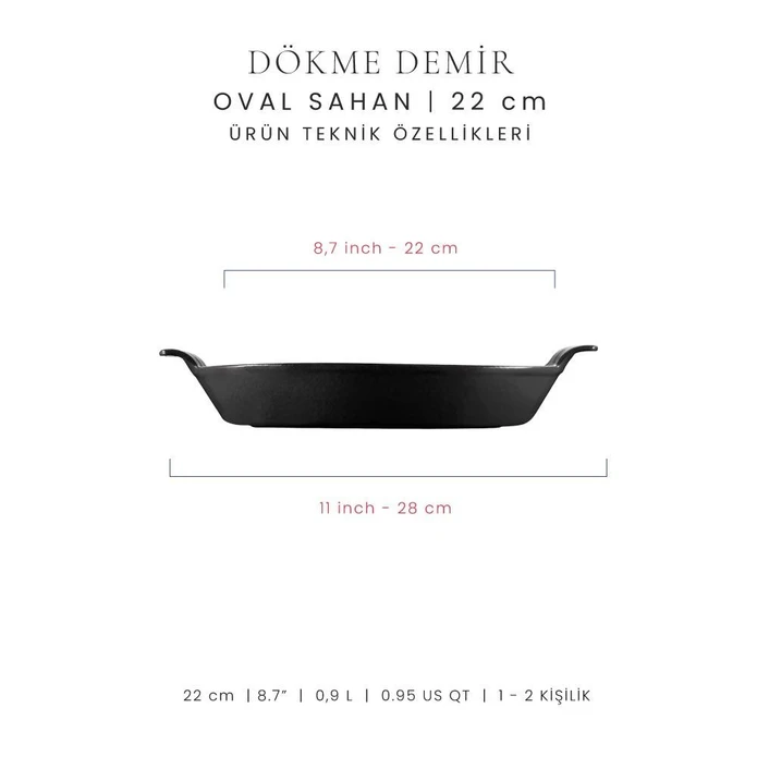 Voeux Kitchenware Elegance Siyah Oval Döküm Sahan Ve Ahşap Nihale 20 Cm