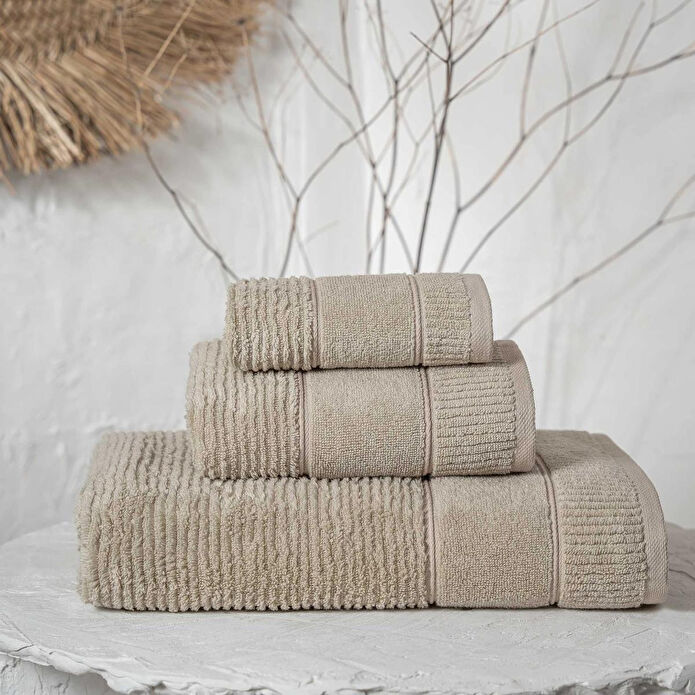 Green Black Eliza 3'lü Havlu Seti Bej