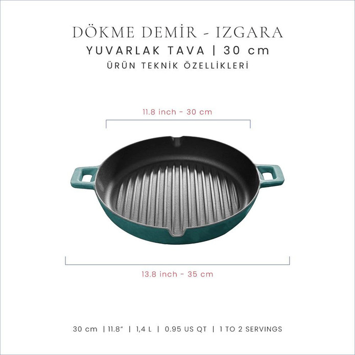 Voeux Kitchenware Profond Turkuaz Döküm Yuvarlak Izgara Tava 30 Cm