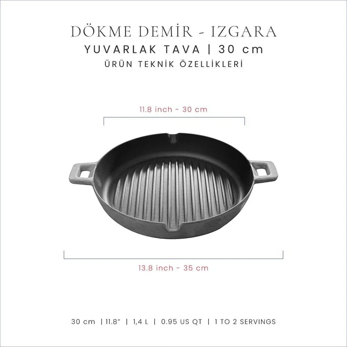 Voeux Kitchenware Gracieuse Gri Döküm Yuvarlak Izgara Tava 30 Cm
