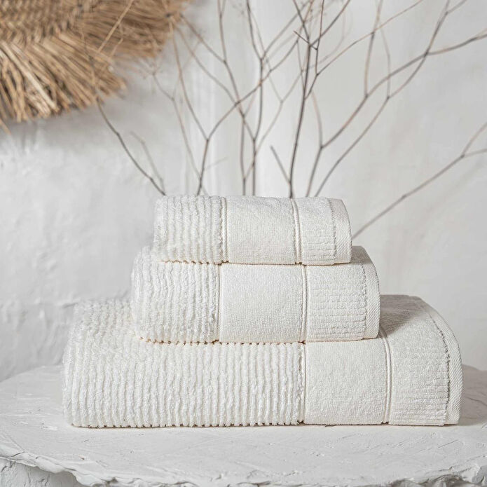 Green Black Eliza 3'lü Havlu Seti Krem