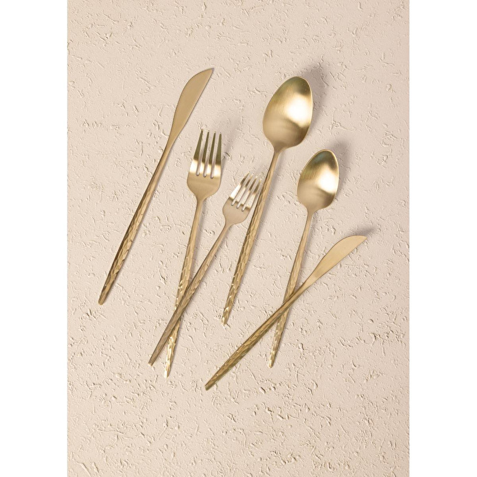 The Mia Shiny Çatal Kaşık Bıçak Takımı Mat Gold 24 Parça