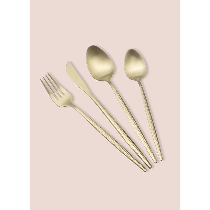 The Mia Shiny Çatal Kaşık Bıçak Takımı Mat Gold 24 Parça