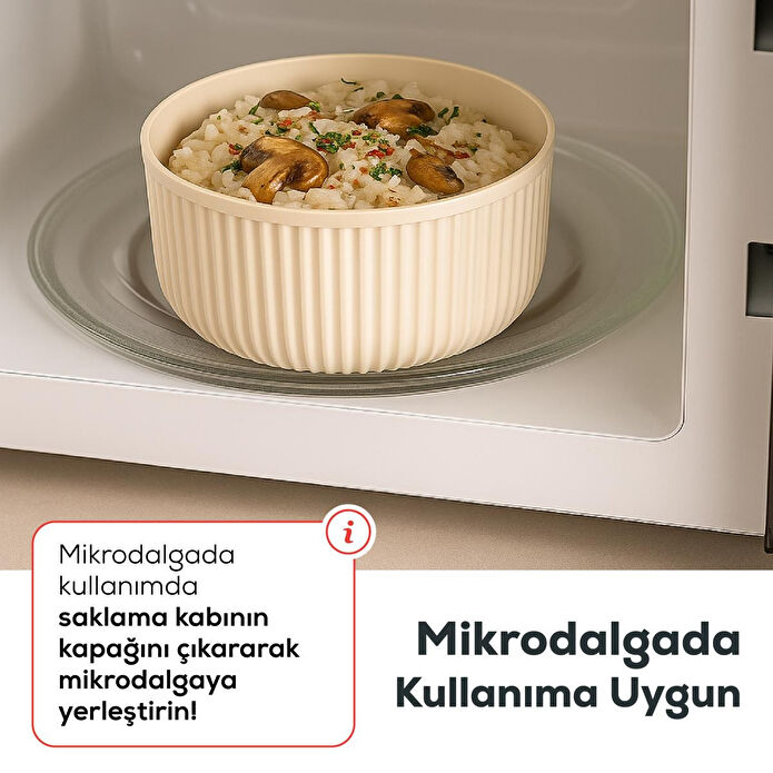 Vienev 4'lü Yuvarlak Saklama Kabı Seti Bej | 2.5l 1.5l 0.80l 0.45l | Mikrodalga Ve Dondurucu Uyumlu