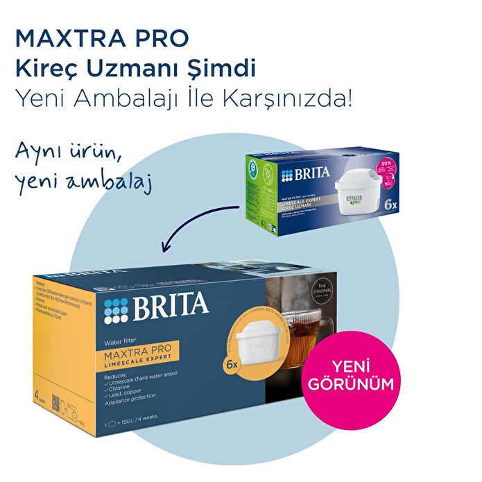 BRITA Maxtra Pro Kireç Uzmanı Yedek Su Arıtma Filtresi, 6’lı