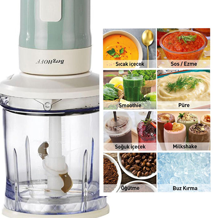 Berghoff Gem Retro 700 W Kişisel Blender & Doğrayıcı – 1,2 L Titanyum Bıçaklı Hazne, Bakır AC Motor | Mint Yeşil