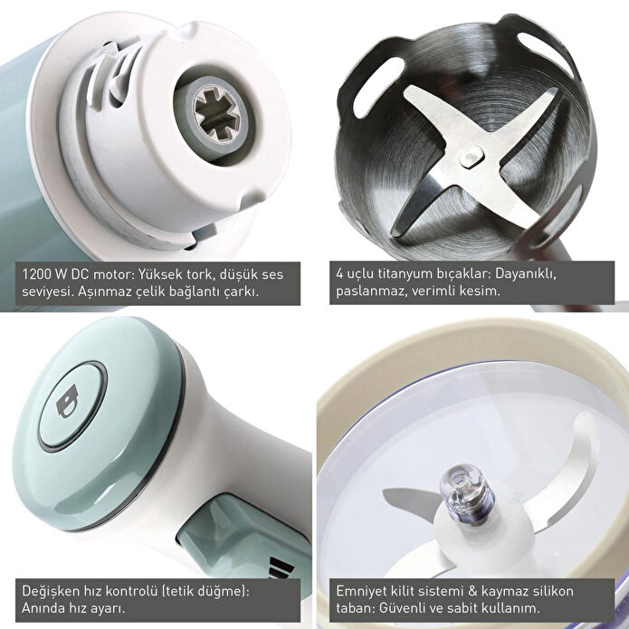 Berghoff Gem Retro 1200 W El Blender Seti – 800 ml Hazne, 5 Parça Aksesuar, Metal Konektör | Vanilya Krem