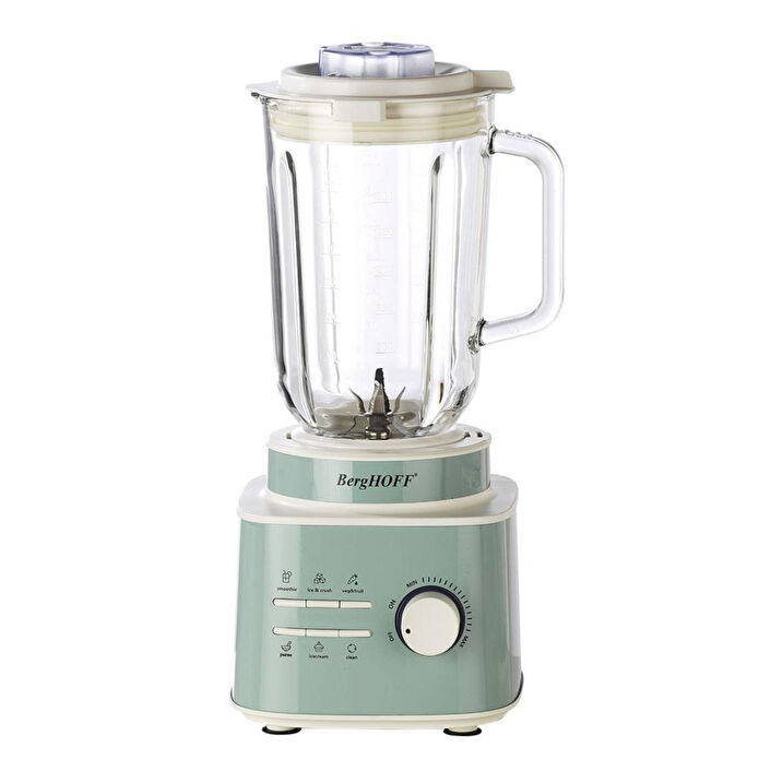 Berghoff Gem Retro 1500 W Masaüstü Blender – 1,5 L Cam Hazne, Titanyum Bıçak, Bakır AC Motor | Mint Yeşil