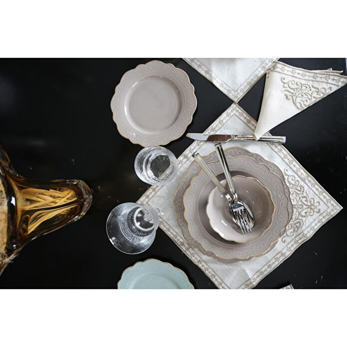 Lucky Art Laurance Taş Rengi̇ New Bone Chi̇na Yemek Takimi 24 Parça