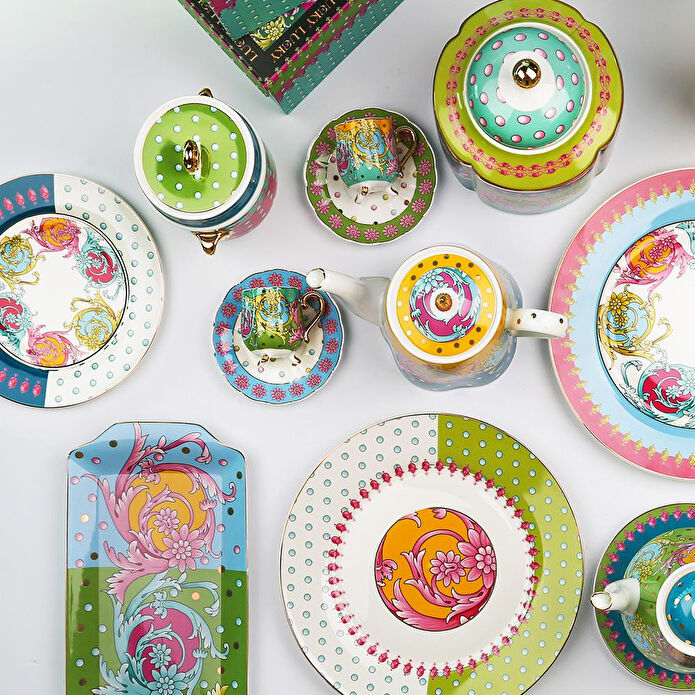 Lucky Art Estelle Bone China Porselen Karışık Desenli 4 Lü Servis Tabağı Seti 27 Cm