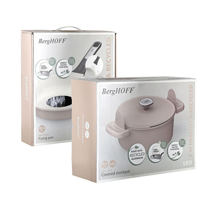Berghoff Leo Phantom Kapakli Yapişmaz Tencere 24 Cm + Kizartma Tavasi 24 Cm Latte