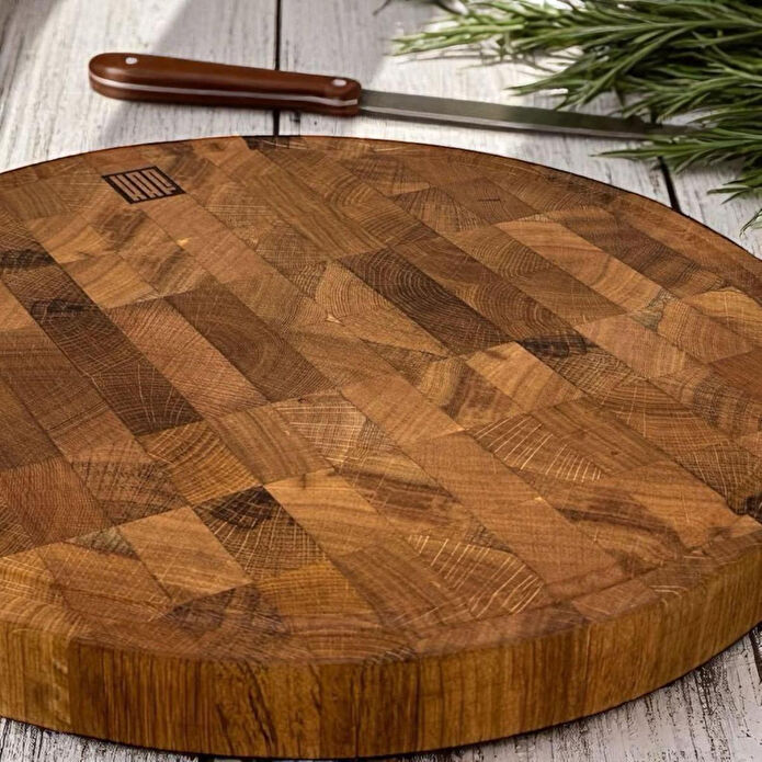 Kaf Ahşap Kesme Tahtası Meşe Daire (End Grain) - XL