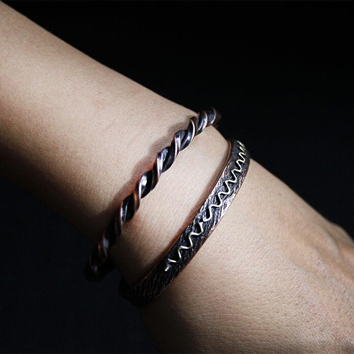 Coho Objet Coho Tılsım Burgu & Waves El İşleme Bakır Bileklik Seti