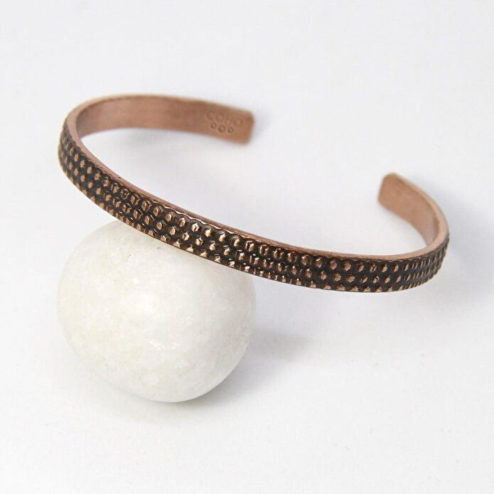 Coho Objet Coho Tılsım El Yapımı Antique Desenli Bakır Bileklik
