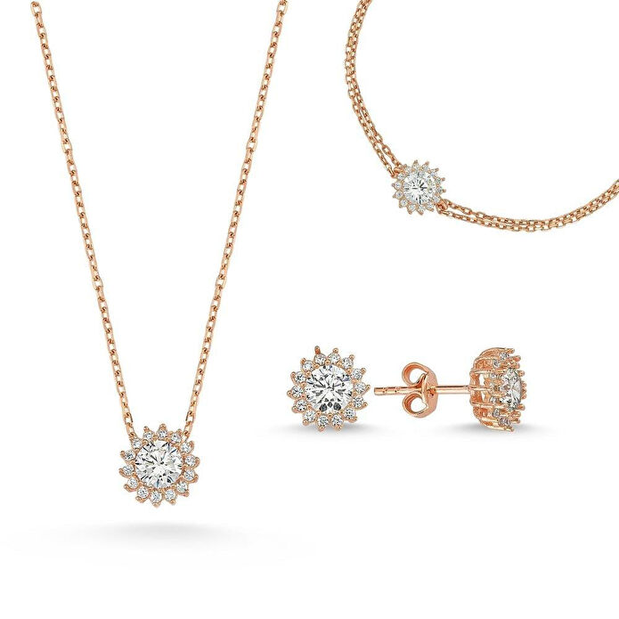 Coho Objet Coho Silver Crystal Bloom El Yapımı Gümüş Kolye Küpe Bileklik Seti