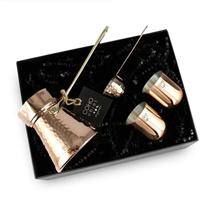 Coho Objet Coho Box Hatır Dövme Bakır Cezve & Kaşık & 2 Li Bardak Hediye Seti