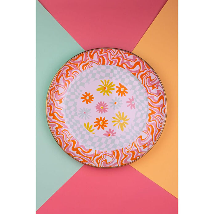 Emaylab Retro Hippi 26 Cm Dekoratif Emaye Servis Sunum Tabağı