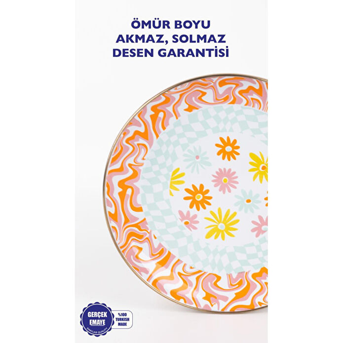 Emaylab Retro Hippi 26 Cm Dekoratif Emaye Servis Sunum Tabağı