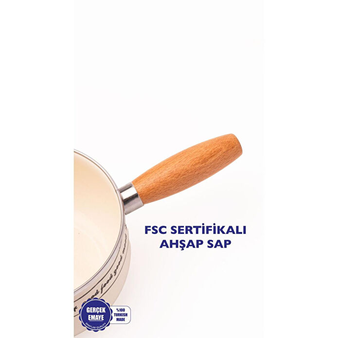 Emaylab Mood Ahşap Saplı Emaye Haşlama Tavası 18cm (2,2 Li̇tre)