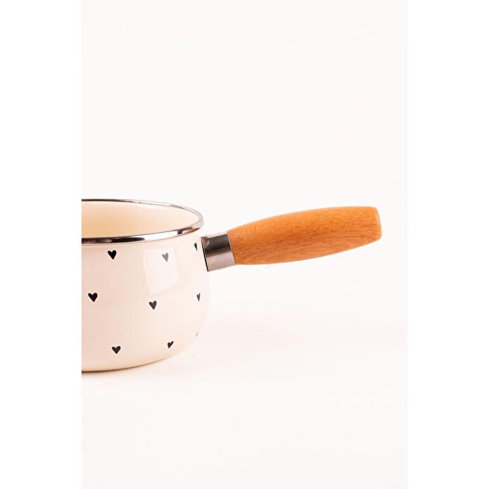 Emaylab Black Cupid Ahşap Saplı Kalp Desenli Emaye Sos Tavası 1,3 Litre