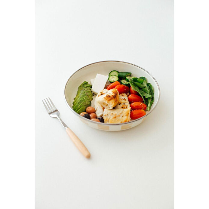 Emaylab Beige Emaye Bowl Tabağı - Bowl Kase - Salata Kasesi - Sunum Kasesi 21cm