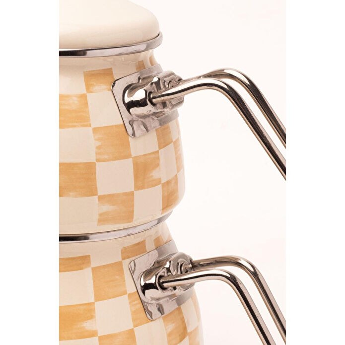 Emaylab Beige Dama Desenli Emaye Çaydanlık (tüm Ocaklara Uygun)