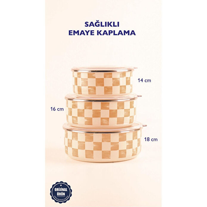 Emaylab Beige Dama Desenli Emaye Saklama Kabı (ocakta Kullanilabi̇li̇r)